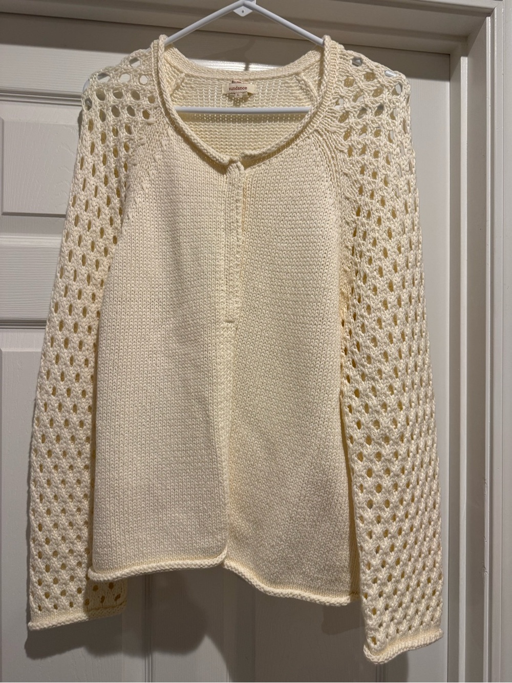 Sundance Cream Open-Knit Sleeve Women's Sweater - Size L